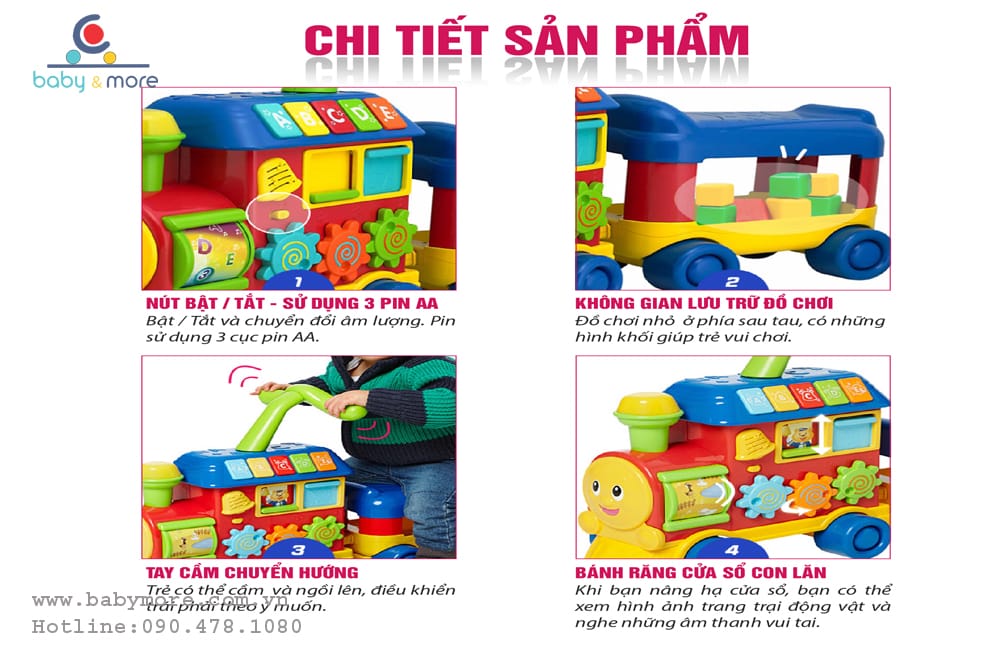 Xe tập đi tàu hỏa 2 trong 1 WinFun 0803 có nhạc( xanh,hồng)
