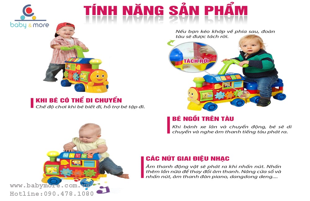 Xe tập đi tàu hỏa 2 trong 1 WinFun 0803 có nhạc( xanh,hồng)
