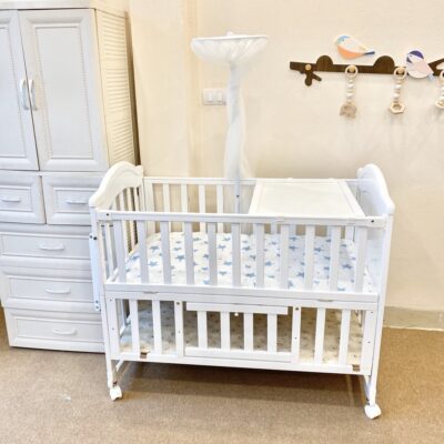 Nôi Cũi đa năng kéo dài 6 in 1 màu trắng (tặng màn,bánh xe) Nôi Cũi đa năng kéo dài 6 in 1 màu trắng (tặng màn,bánh xe)