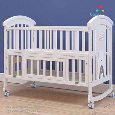Nôi Cũi đa năng kéo dài 6 in 1 màu trắng (tặng màn,bánh xe)