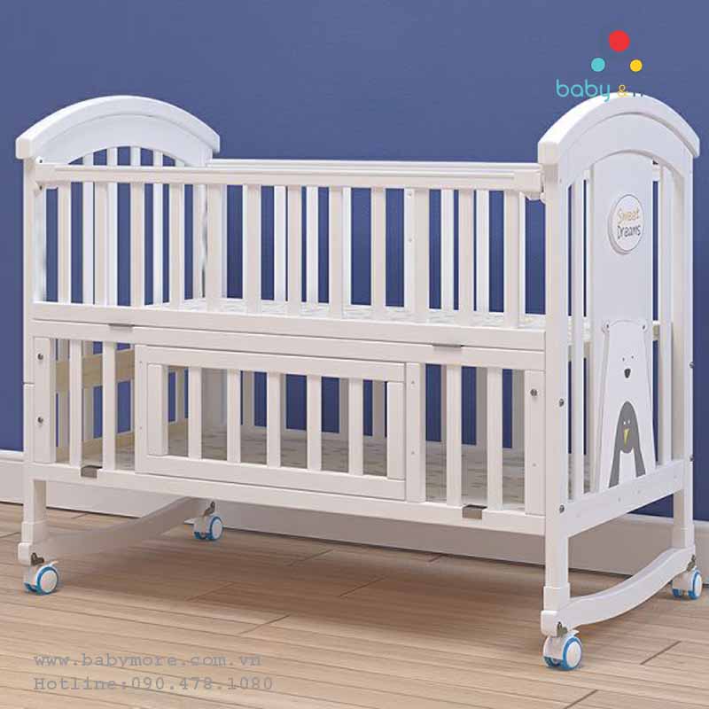 Nôi Cũi đa năng kéo dài 6 in 1 màu trắng (tặng màn,bánh xe) Nôi Cũi đa năng kéo dài 6 in 1 màu trắng (tặng màn,bánh xe)
