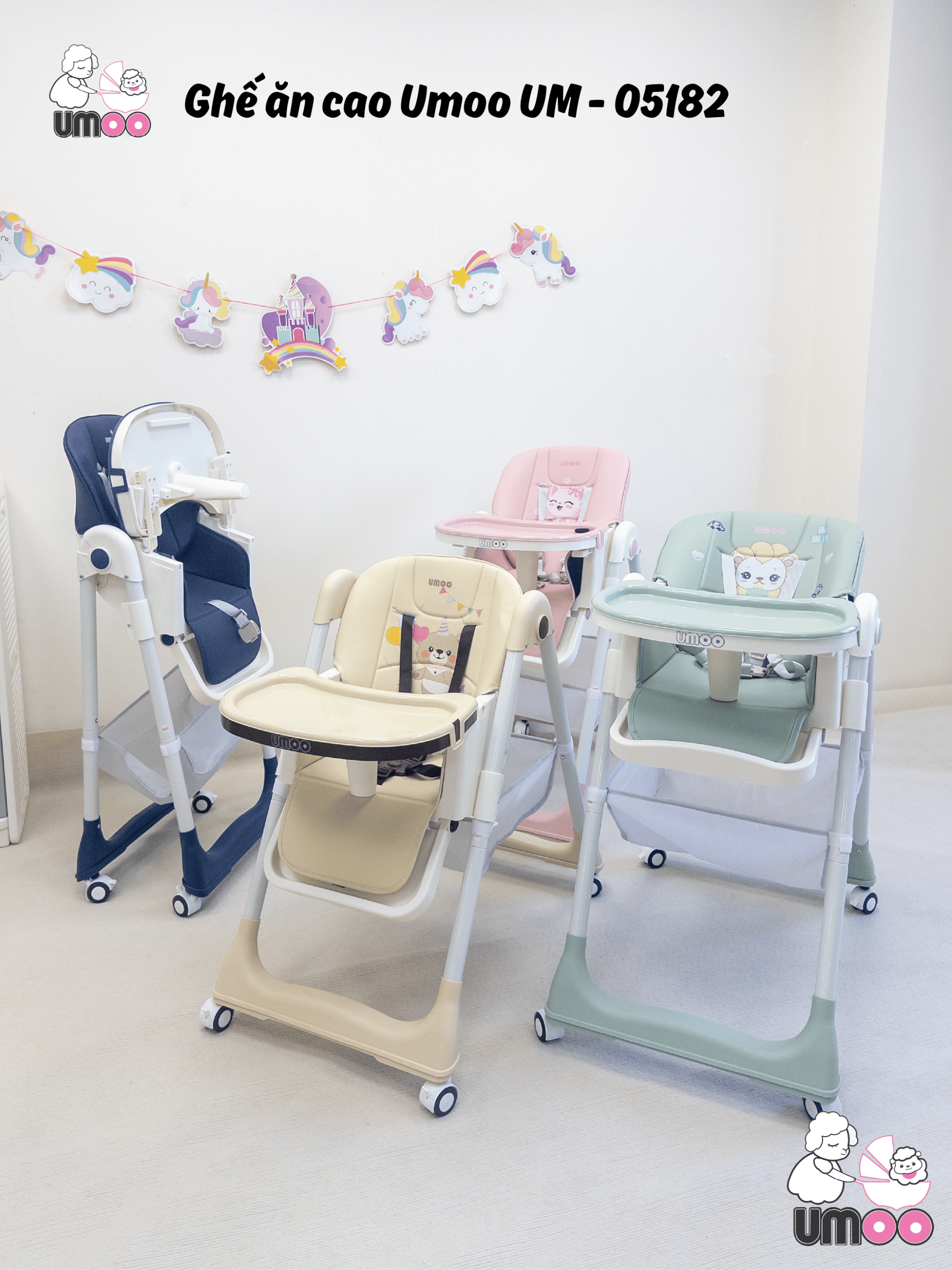Ghế ăn dặm UMOO 05182(4 chế độ ngả lưng,4 nấc cao)