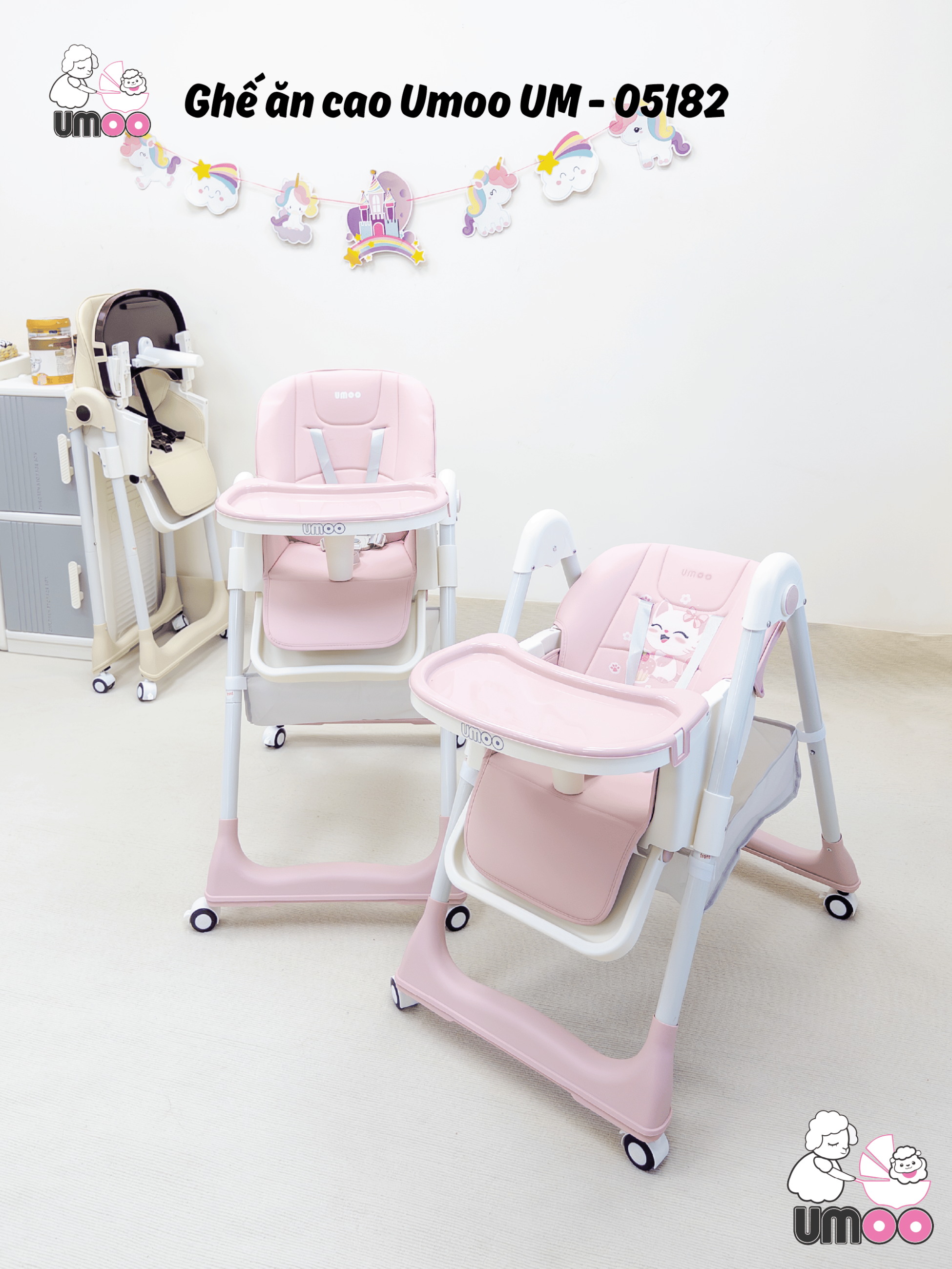 Ghế ăn dặm UMOO 05182(4 chế độ ngả lưng,4 nấc cao)