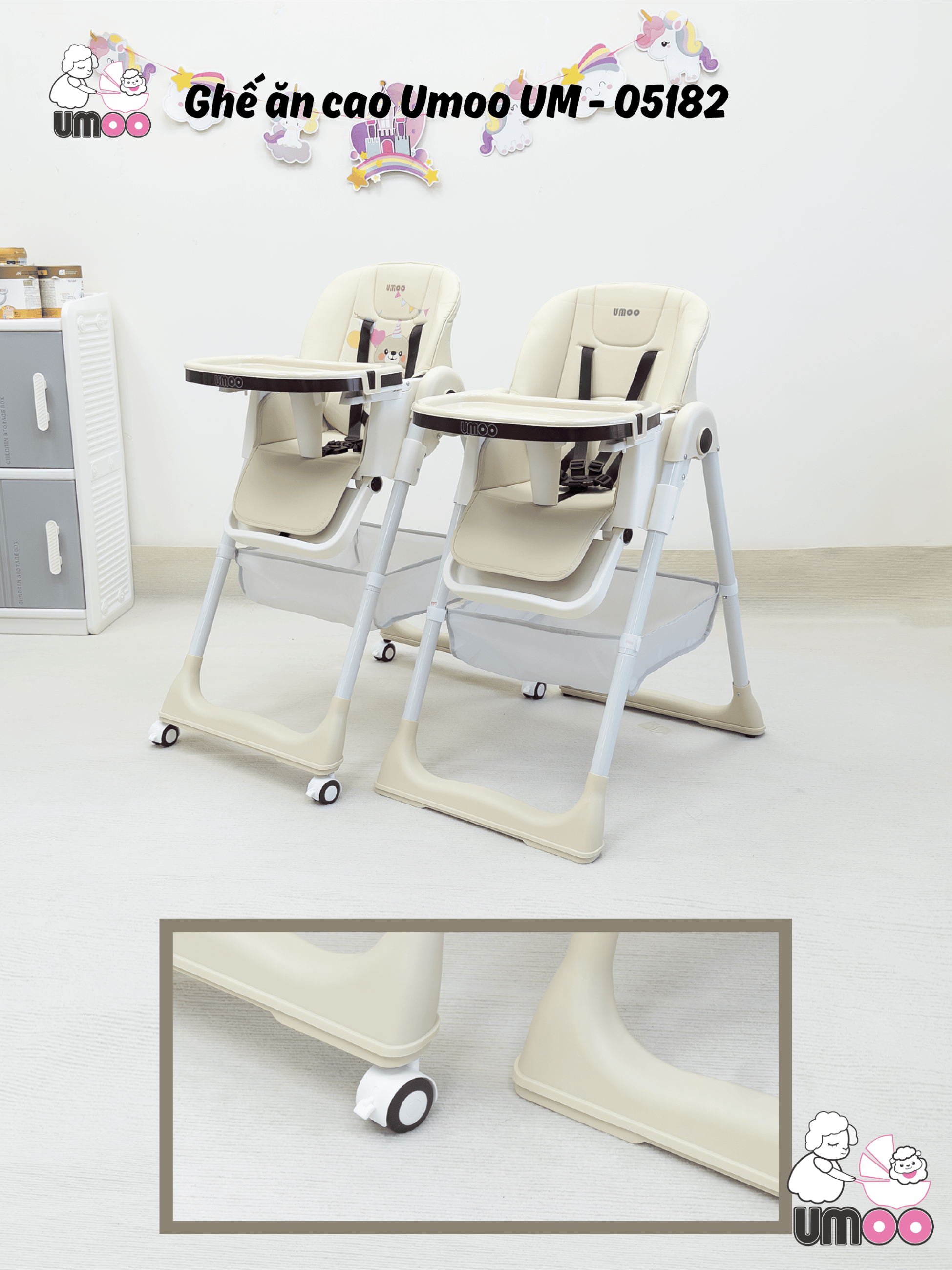 Ghế ăn dặm UMOO 05182(4 chế độ ngả lưng,4 nấc cao)