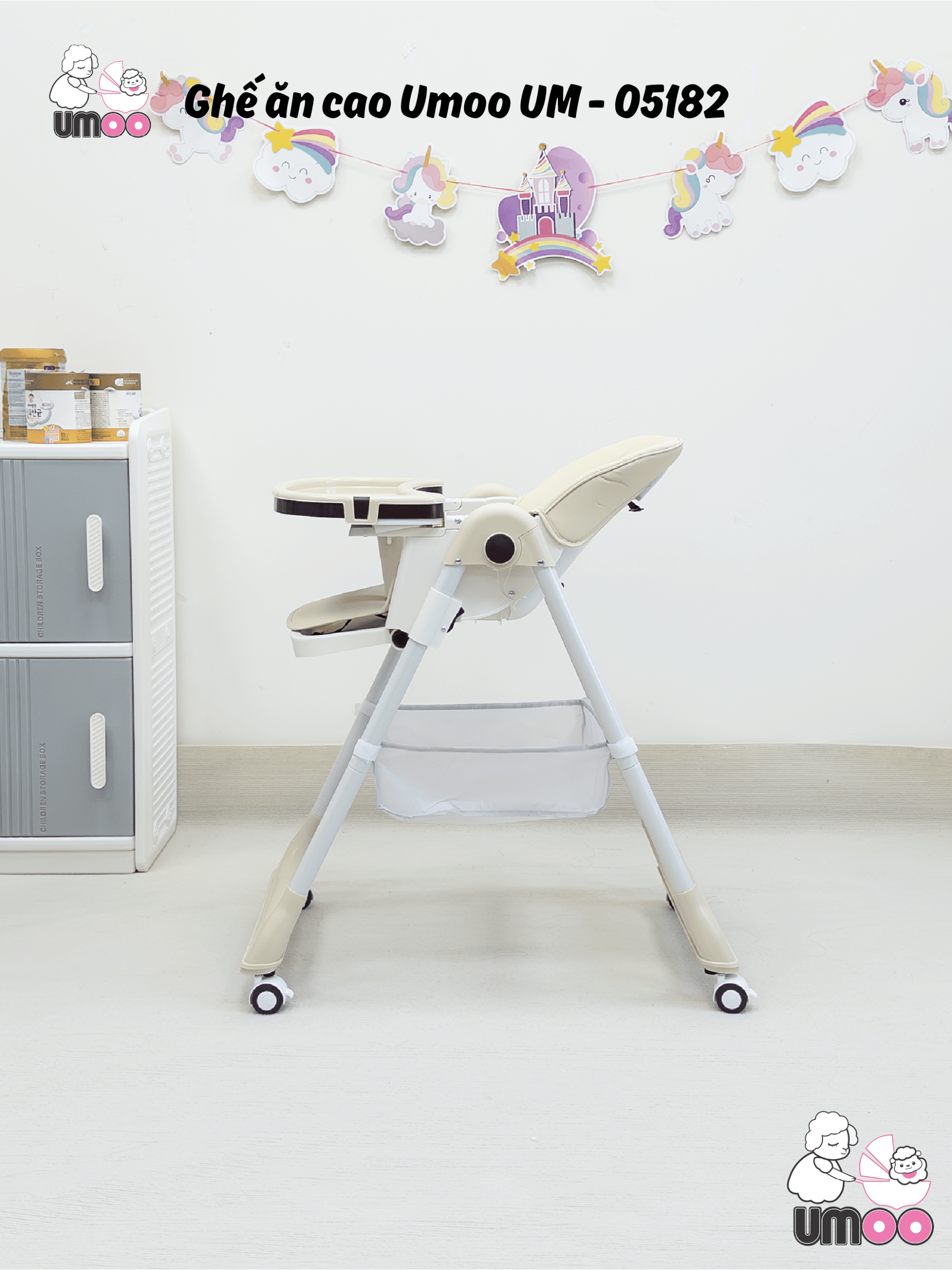 Ghế ăn dặm UMOO 05182(4 chế độ ngả lưng,4 nấc cao)
