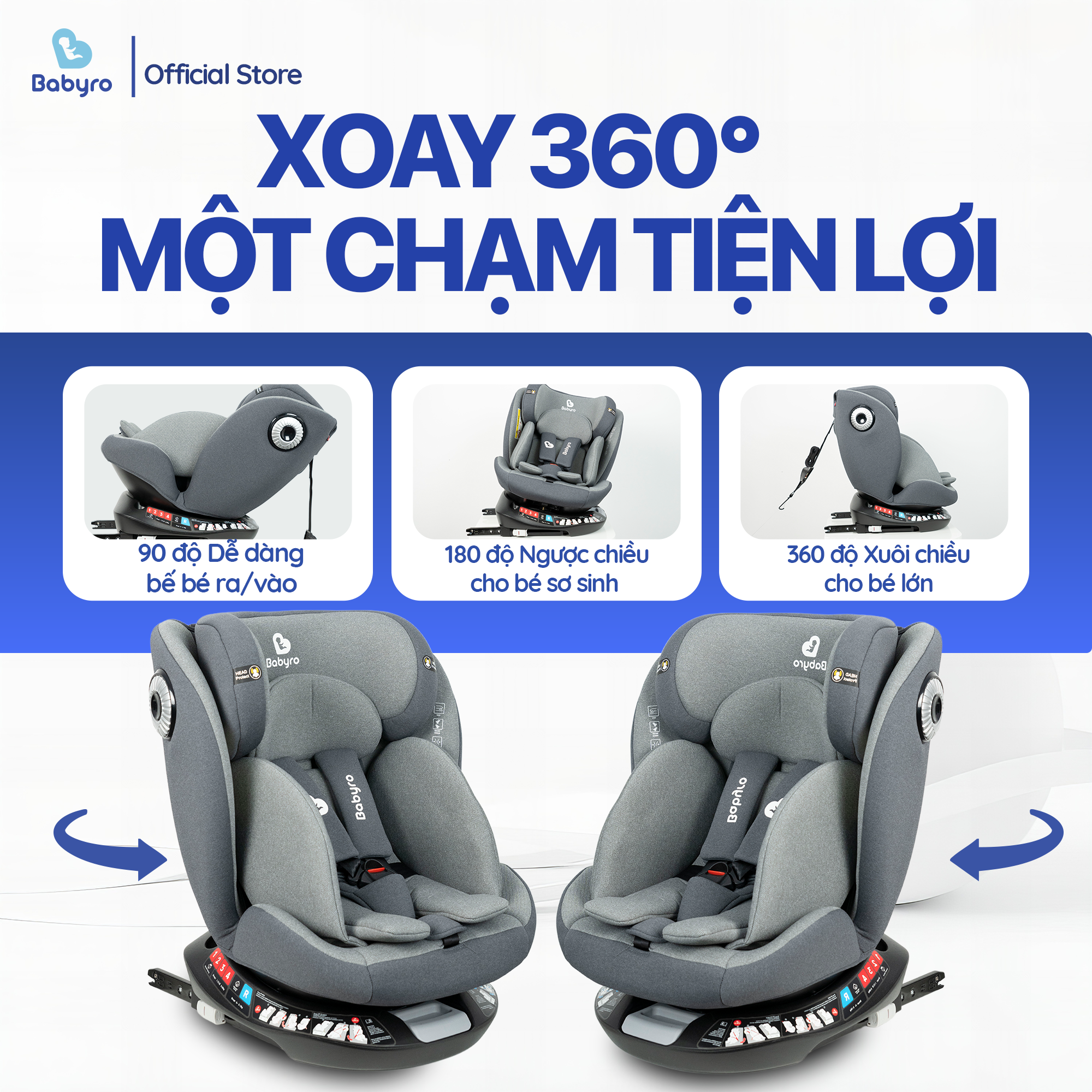 Ghế ngồi ô tô trẻ em BABYRO SPINSAFE isofix (0-12 tuổi,xoay 360) Ghế ngồi ô tô trẻ em BABYRO SPINSAFE isofix (0-12 tuổi,xoay 360)