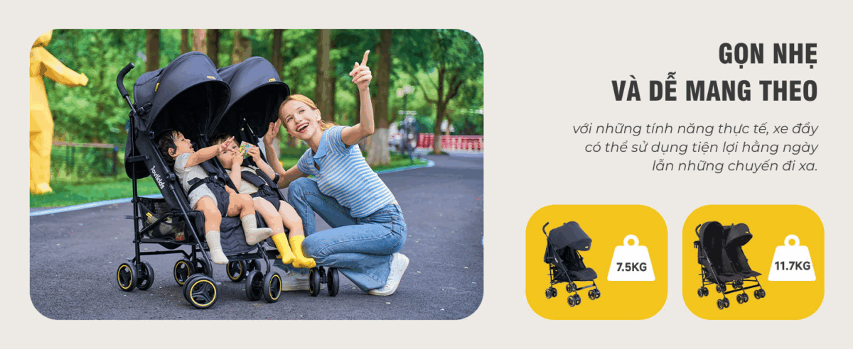 Xe đẩy đôi gấp gọn Jovikids Ezra TWIN (0-4 tuổi)
