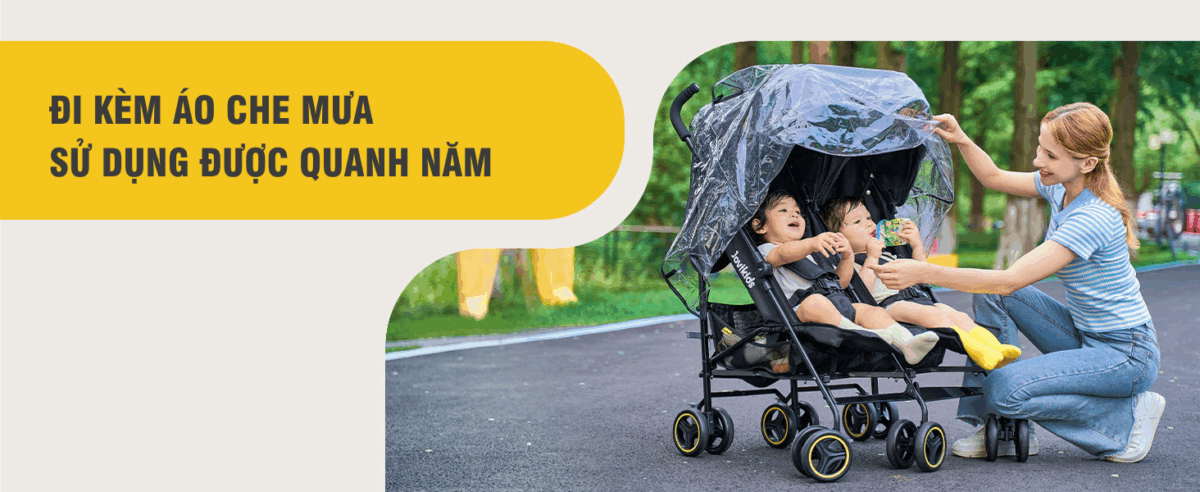Xe đẩy đôi gấp gọn Jovikids Ezra TWIN (0-4 tuổi)