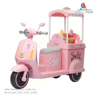 Xe máy điện trẻ em Vespa bé gái có đồ chơi bán kem 368 Xe máy điện trẻ em Vespa bé gái có đồ chơi bán kem 368