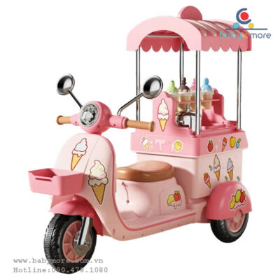 Xe máy điện trẻ em Vespa bé gái có đồ chơi bán kem 168